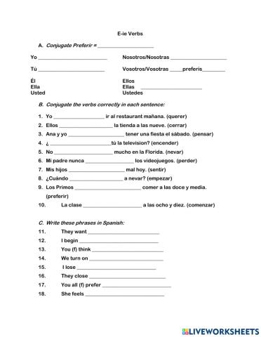 Ie stem changing verbs