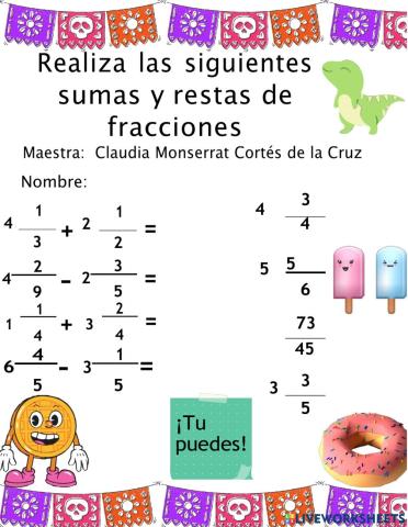 Suma y resta de fracciones mixtas