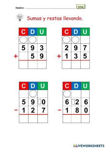 Adición y sustracción con llevadas