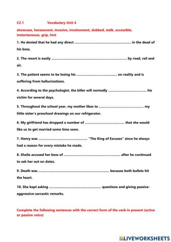 C2.1 Vocabulary Unit 4