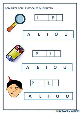 Lectoescritura - vocales y consonantes M, P, L.