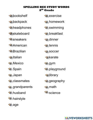 Spelling bee study words