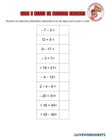 SUMA Y RESTA DE NÚMEROS ENTEROS