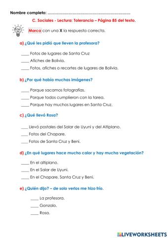 36.5 Sociales Lectura: La tolerancia Página 85