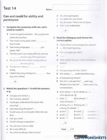 Grammar test-Can-Could