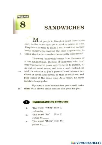 Reading : Sandwiches