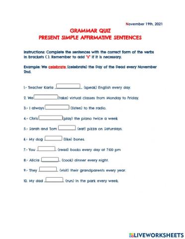 Present simple 3rd person quiz