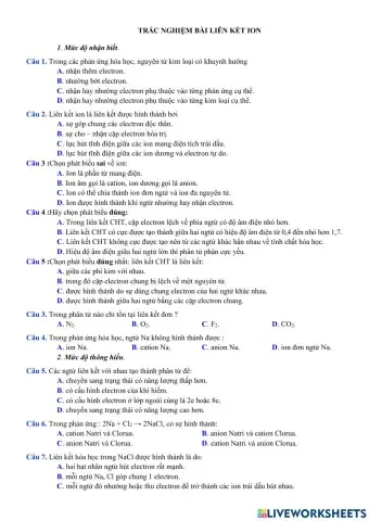Ôn tập liên kết hóa học