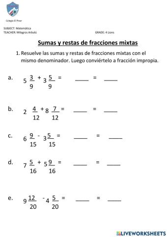 Fracciones mixtas