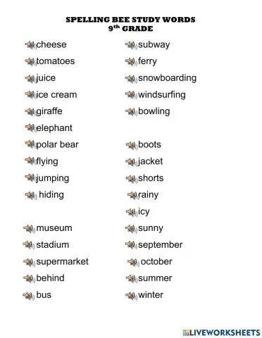 Spelling bee study words