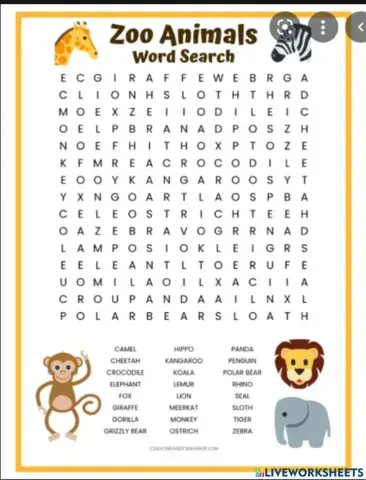 Wordsearch animals