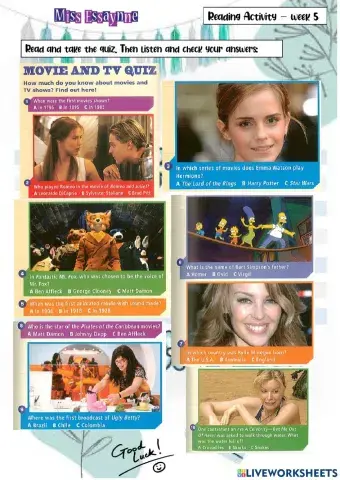 Reading - MOVIE AND TV QUIZ