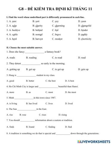 Monthly test - Grade 8 - month 11