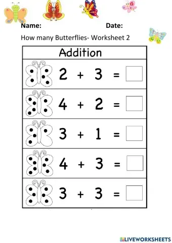 How Many Butterflies Worksheet 2