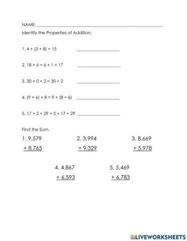 Addition Properties