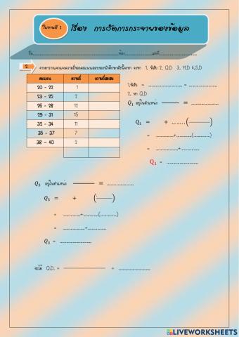 ใบงานเรื่อง การวัดการกระจายข้อมูลแจกแจงความถี่แล้ว