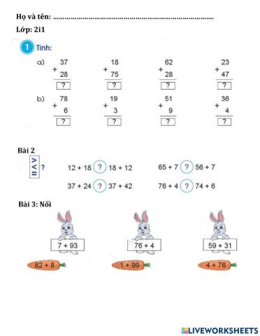 Ôn tập phép cộng có nhớ-T2
