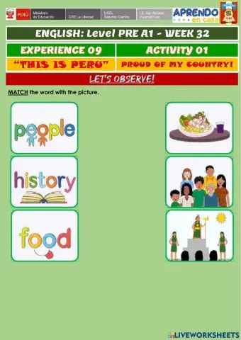 Week 32 - ENGLISH PRE A1 - Experience 9 - Activity 1. PROUD OF MY COUNTRY!