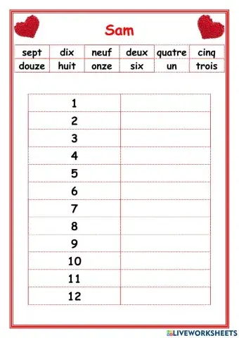 French numbers 1-12