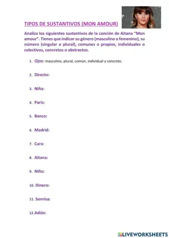 Tipos de sustantivos (mon amour - aitana)