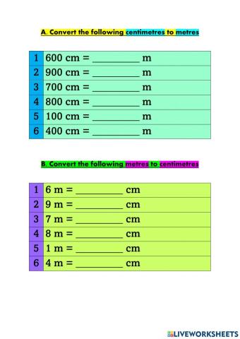 Converting Metres to Centimetres and vice versa