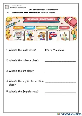 Days of the week and subjetcs