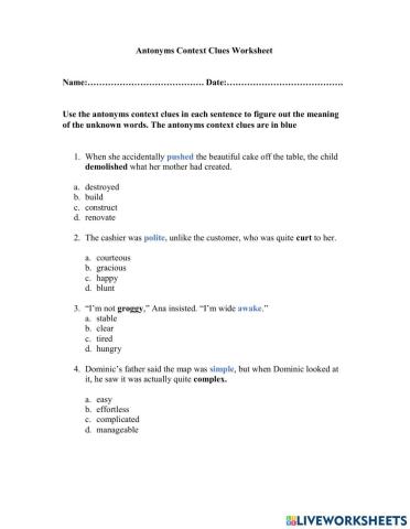 Antonyms Context Clues