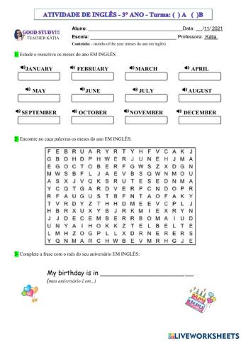 3°ano - INGLÊS - MONTHS OF THE YEAR -17-11-21