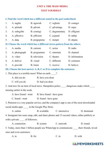 Grade 12 unit 4 test yourself