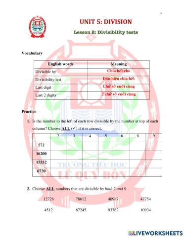 Math 4-U5L2-Divisibility tests