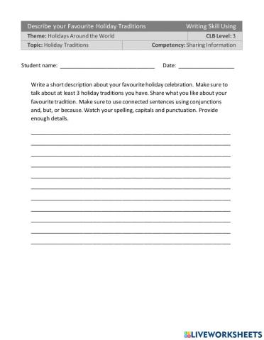CLB 3-Writing-Holiday Traditions-Skill Using