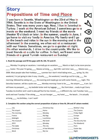 Prepositions of time, place and movement