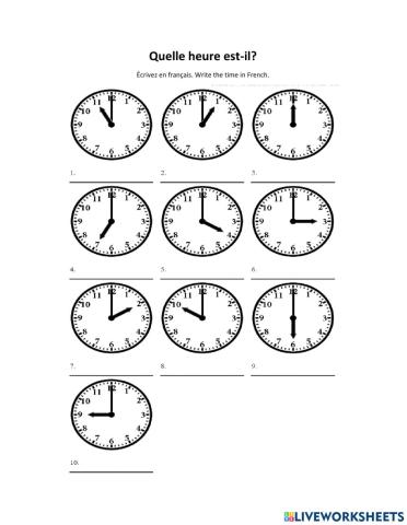 Quelle heure est il? Time on the hour 