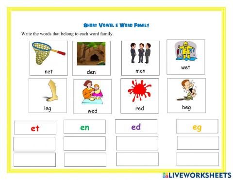 Short Vowel word families