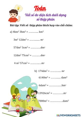 T9-toán - viết số đo diện tích dưới dạng stp