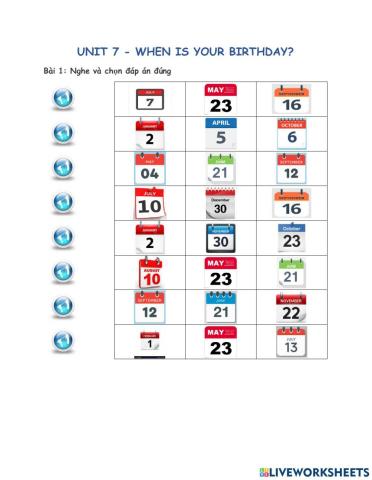 Unit 7 - When is your birthday