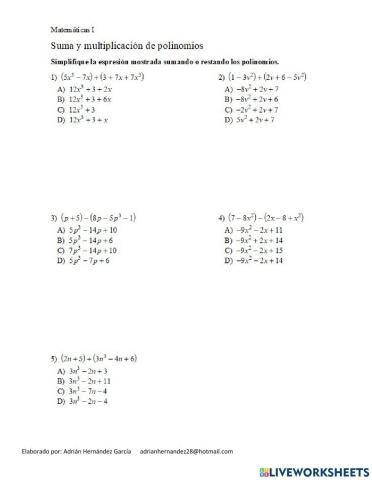 Suma y multiplicación de polinomios
