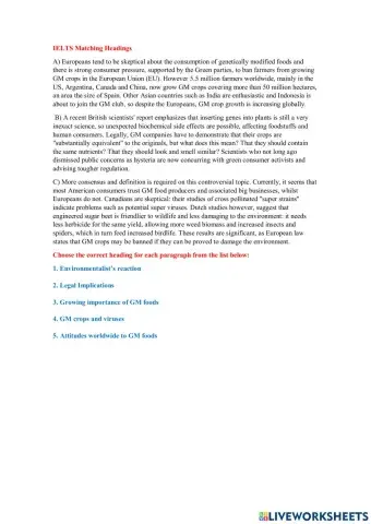 IELTS Matching Heading Exercise