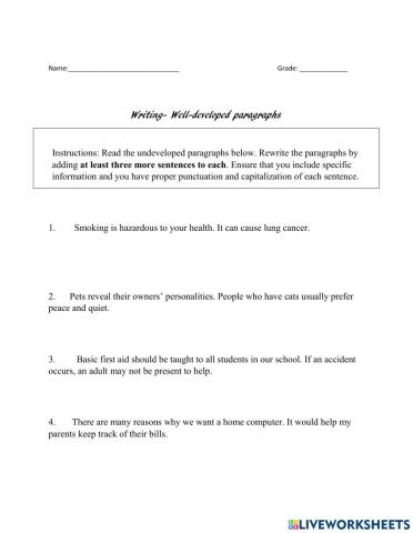 Writing- Well-developed paragraphs