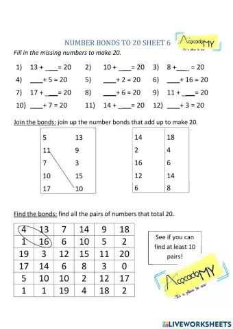 Number Bonds 20