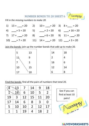 Number Bonds 20
