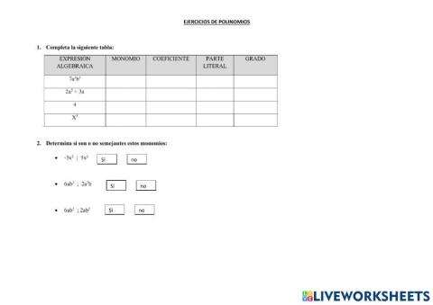 Ejercicios de polinomios