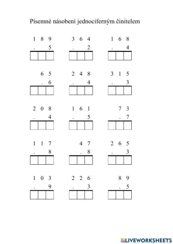 Písemné násobení jednociferným činitelem do 1 000