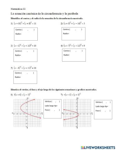 La ecuación canónica de la circunferencia y parábola