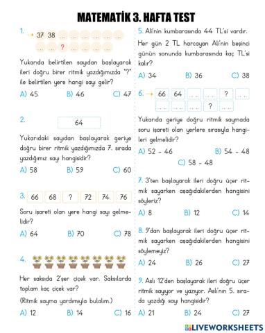 Matematik 3. Hafta Test