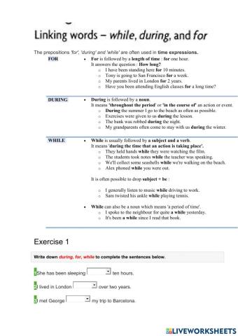 For While During Prepositions