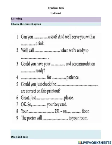 Practical task-units 6-8