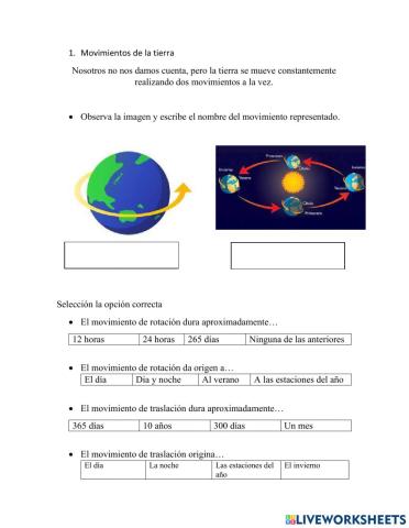 Examen de los movimientos de la tierra