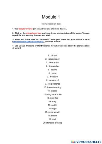 Module 1 4ºESO Pronunciation Test