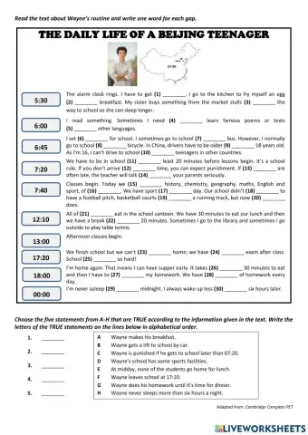 The daily life of a Beijing teenager